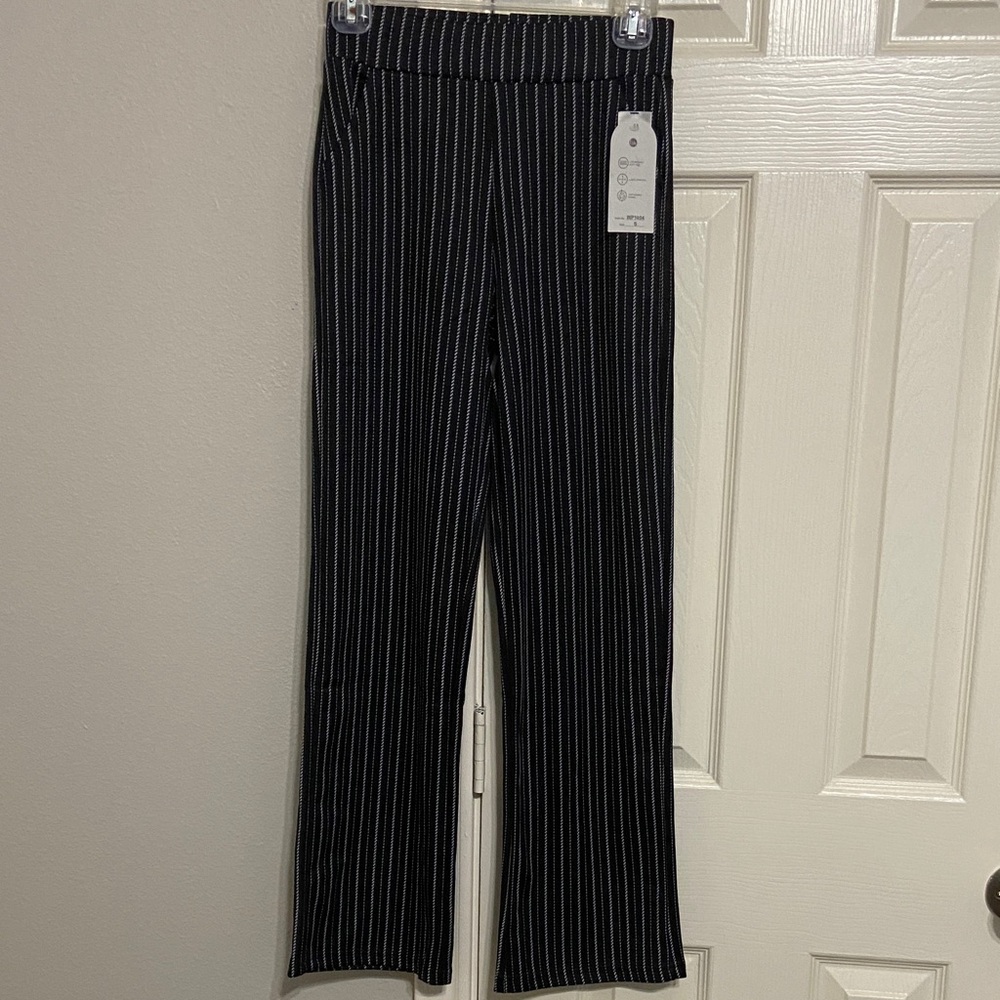 NWT Black Pinstripe Knit Flare Trousers